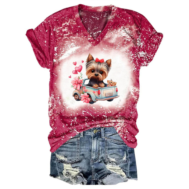 Women Tie Dye Truck Dog Print Top